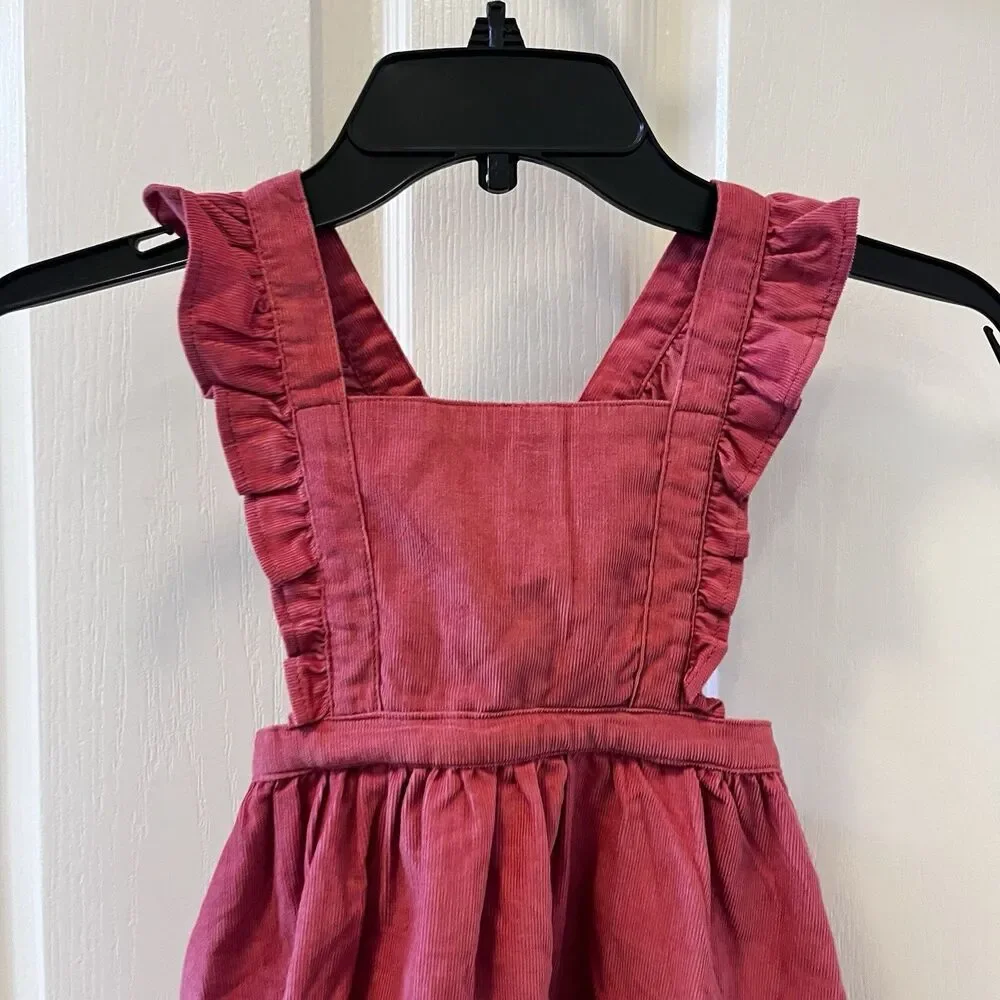 Rufflebutts Corduroy Cross-Back Jumper Dress Ruffle Straps Pink Girls Size 4T